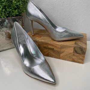 Vince Camuto Savilla Lux Silver Leather Pointed Toe Stiletto Heel Pumps Size 7.5